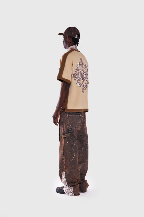 The Hideout Clothing - Tapestry Pattern Flared Denim Jeans