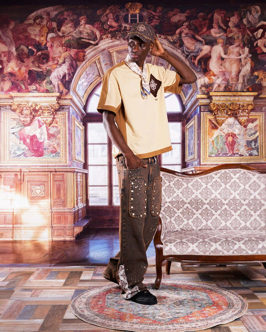 Tapestry Pattern Flared Denim Jeans